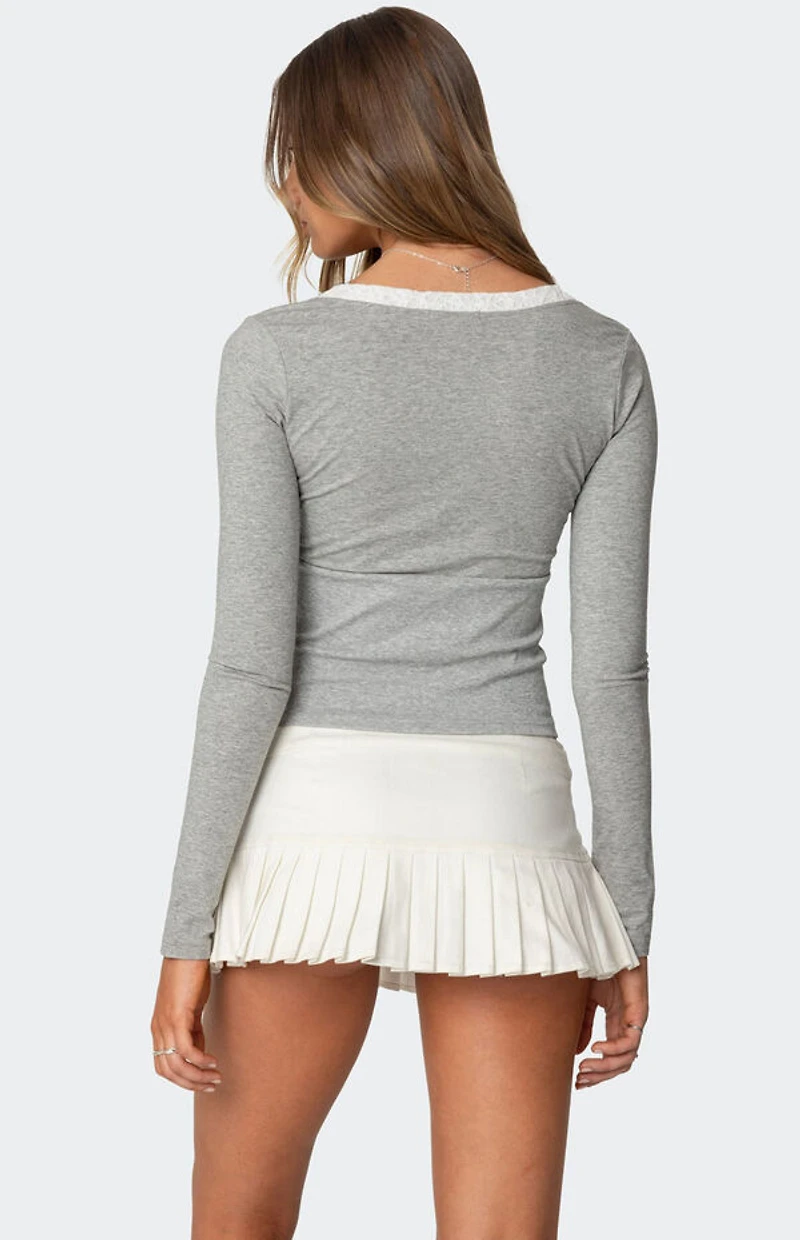 Edikted Shayni Lace Trim Long Sleeve Top