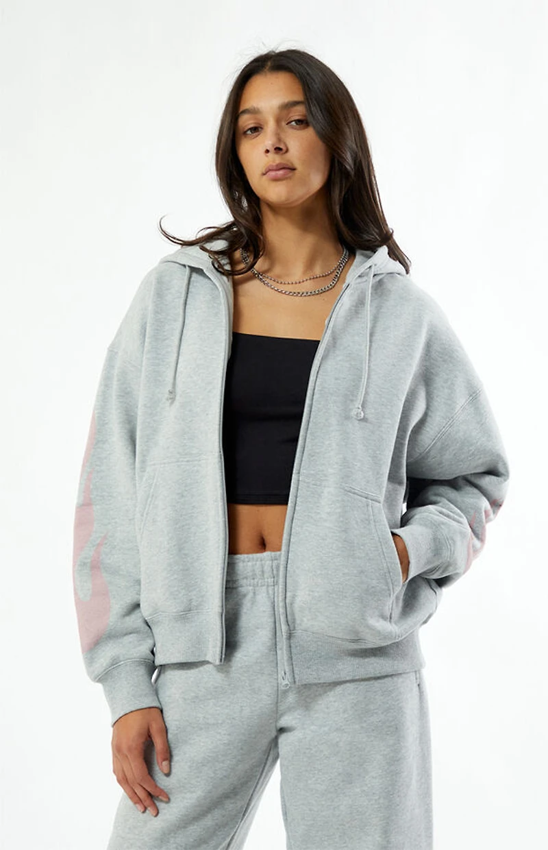 Pacsun Pink Flames Full Zip Hoodie