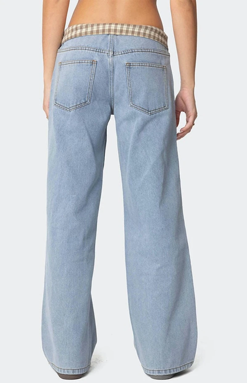 Edikted Peekaboo Plaid Low Rise Jeans
