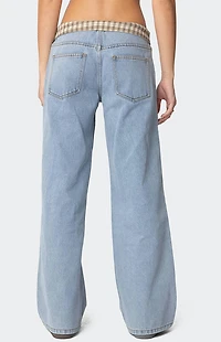 Edikted Peekaboo Plaid Low Rise Jeans