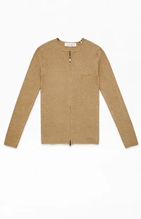 Fear of God ESSENTIALS Women's Dune Signature Ribbed Knit Long Sleeve Zip Up Top