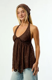 Beverly and Beck Ivy Lace Halter Tunic Top