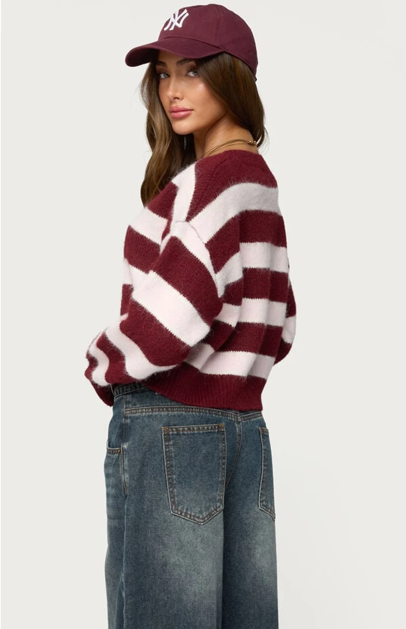 Edikted Kaz Striped Knit V Neck Cardigan