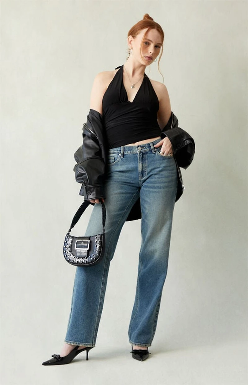 Pacsun Jordyn Low Rise Straight Leg Jeans Medium Blue Tinted