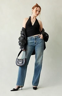 Pacsun Jordyn Low Rise Straight Leg Jeans Medium Blue Tinted