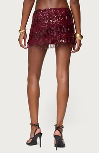 Edikted Dalis Fringed Sequin Mini Skirt