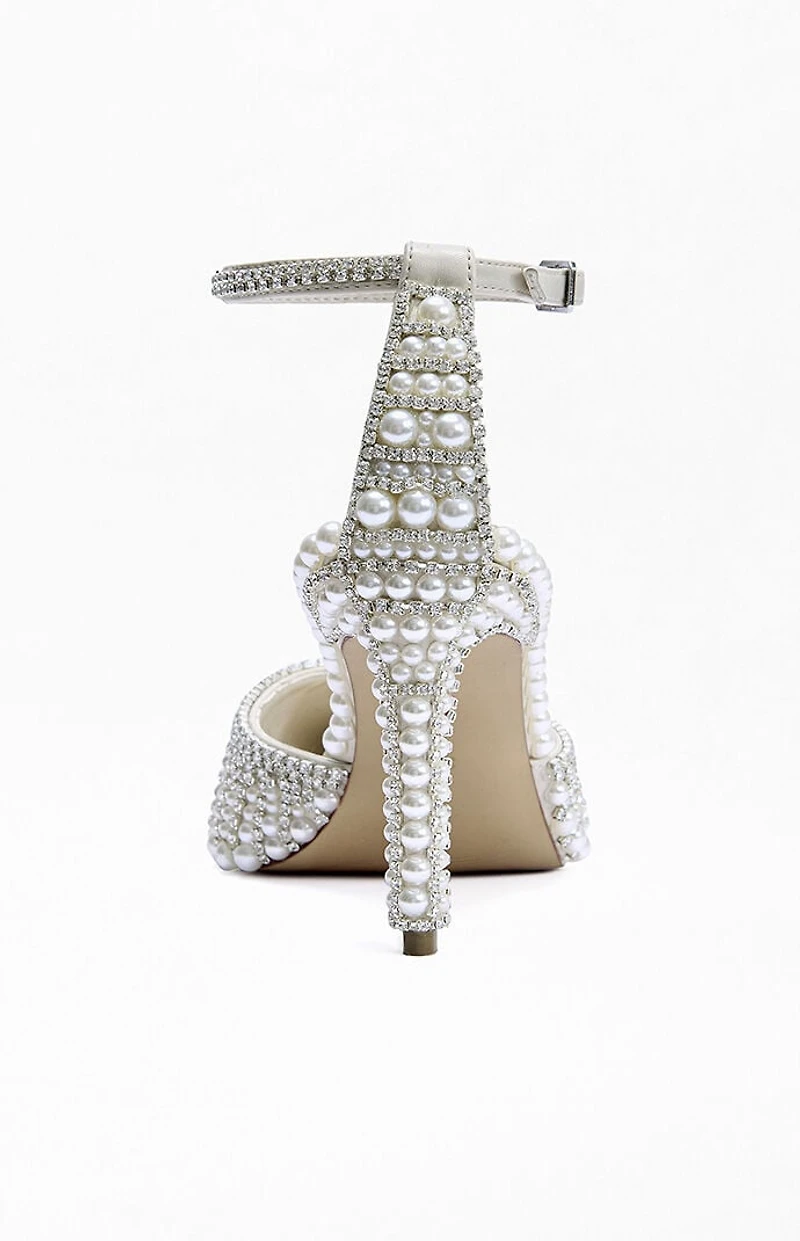 AZALEA WANG Women's Davina Ivory Pearl Stiletto Pumps