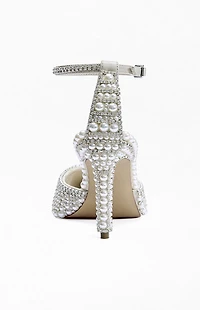AZALEA WANG Women's Davina Ivory Pearl Stiletto Pumps