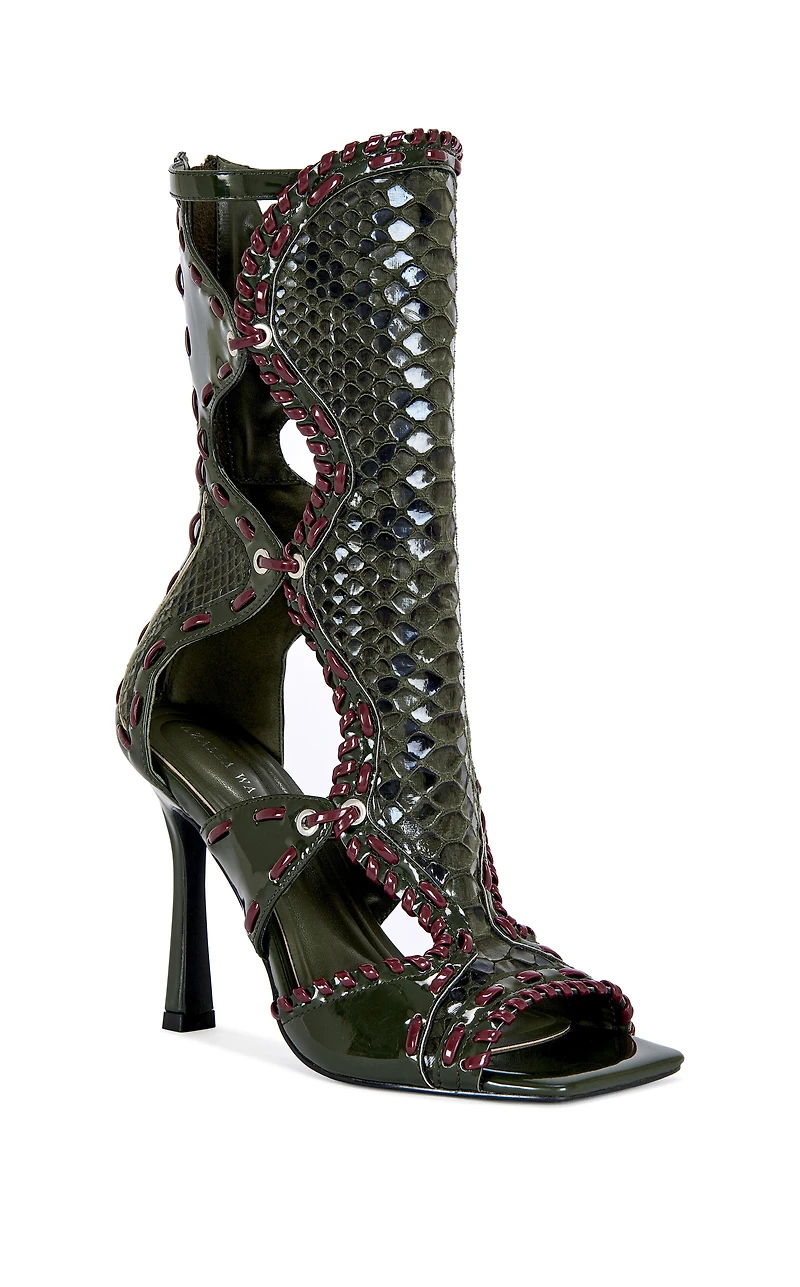 AZALEA WANG Women's Indrani Olive Gladiator Stiletto Sandal Booties