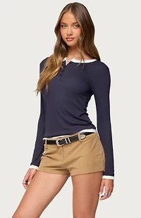 Edikted Contrast Layered Look Henley Top