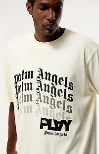 PLAY PALM ANGELS Cream Typographic Relaxed Boxy T-Shirt