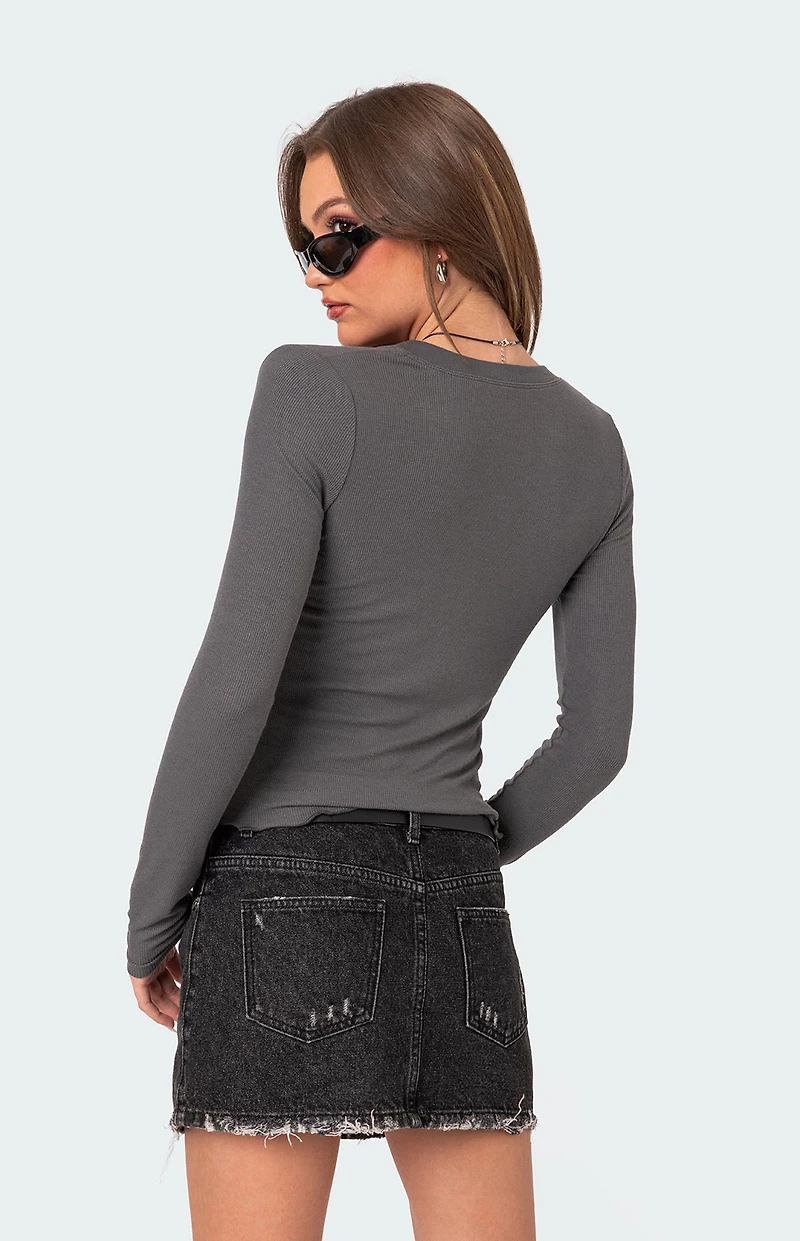 Edikted Emerson Button V Neck Top