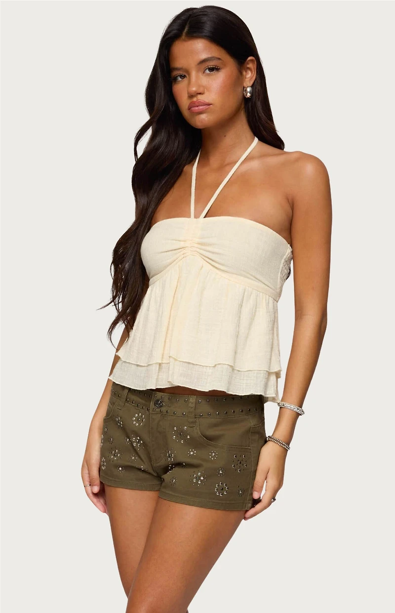 Edikted Layered Linen Look Babydoll Halter Top