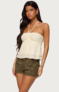 Edikted Layered Linen Look Babydoll Halter Top