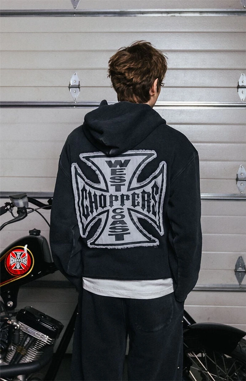 West Coast Choppers Frayed Cross Cropped Hoodie