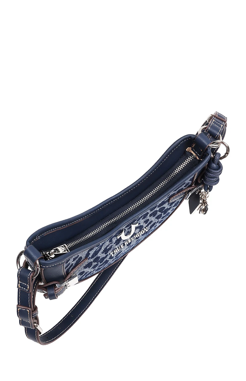 True Religion Blake Leopard Denim Belted Hobo Bag