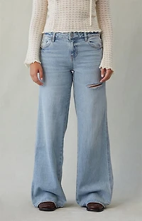 Pacsun Casey Low Rise Baggy Jeans Ripped Slit Light Indigo
