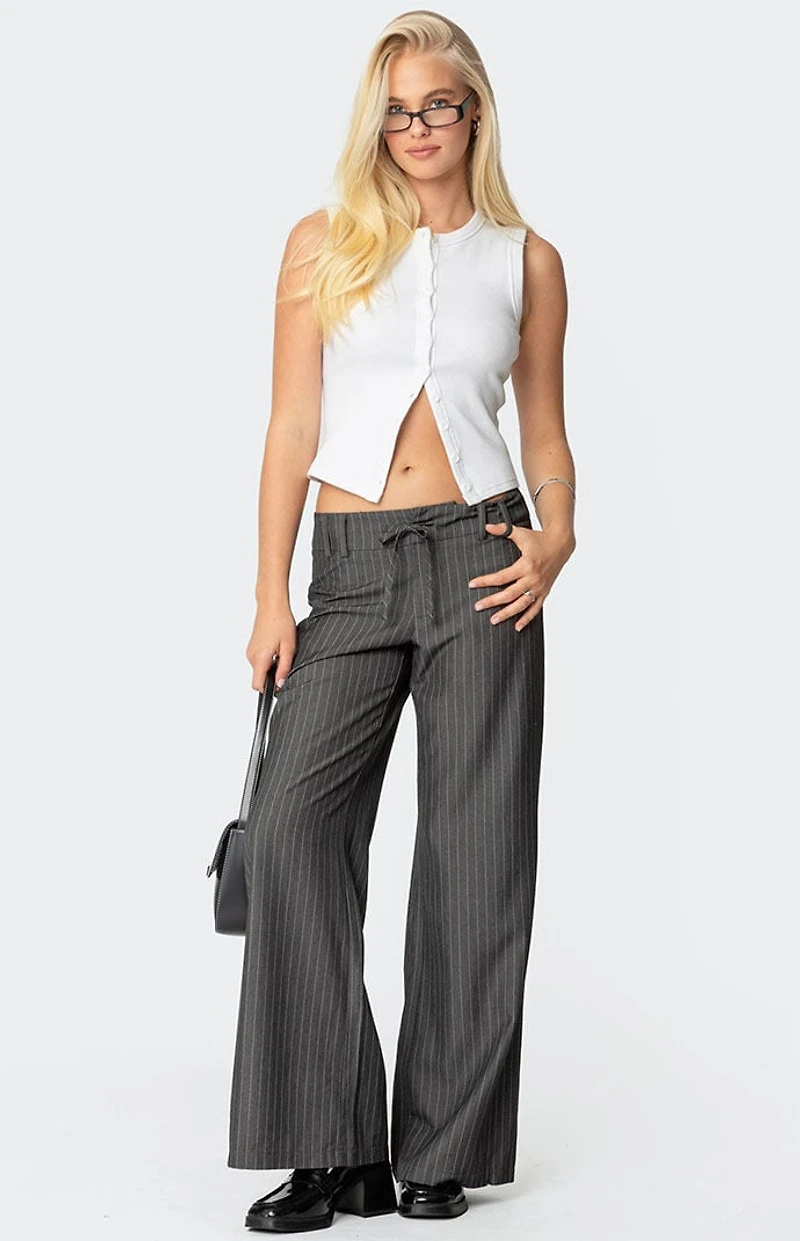 Edikted Mayla Wide Leg Pinstripe Trousers