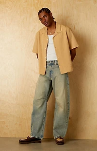 Pacsun Tan Bloom Oversized Camp Shirt