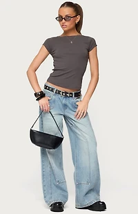 Edikted Oliana Ribbed Boat Neck T-Shirt