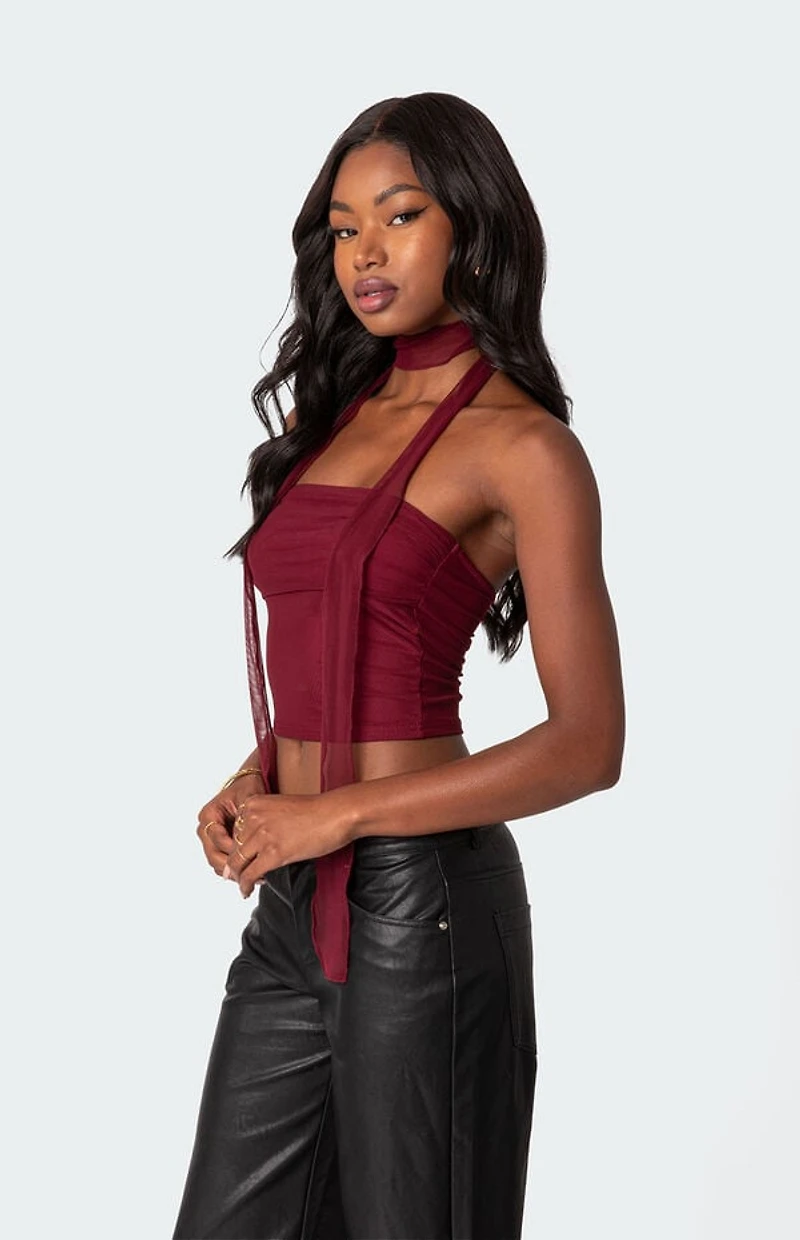 Edikted Gathered Two Piece Mesh Scarf Top