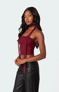 Edikted Gathered Two Piece Mesh Scarf Top