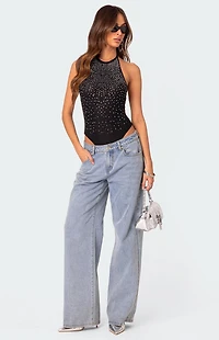 Edikted Open Back Mesh Rhinestone Bodysuit