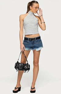 Edikted Meshy Studded Denim Micro Shorts