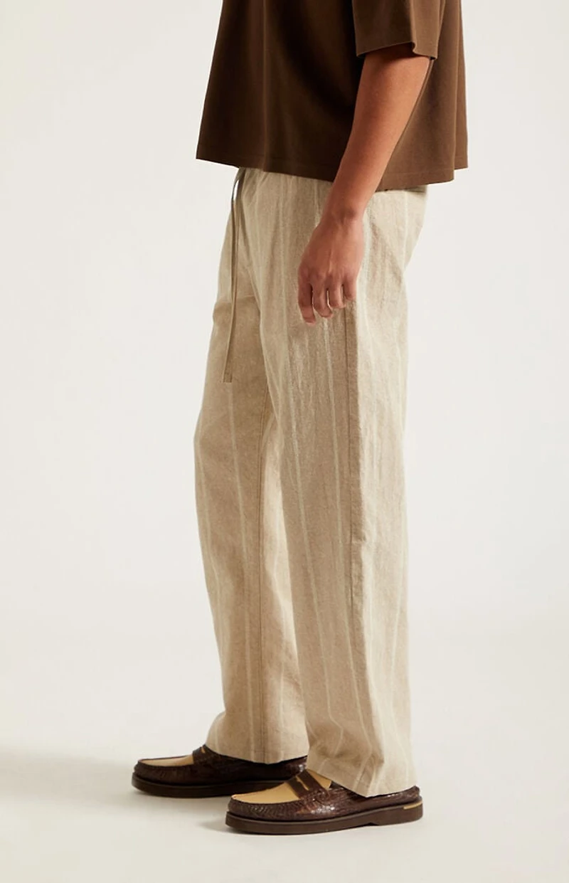 Pacsun Cream Striped Straight Leg Linen Pants