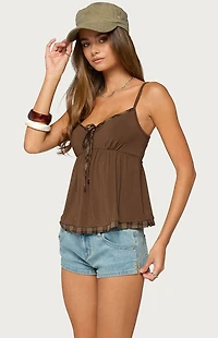 Edikted Lissey Plaid Tie Babydoll Top