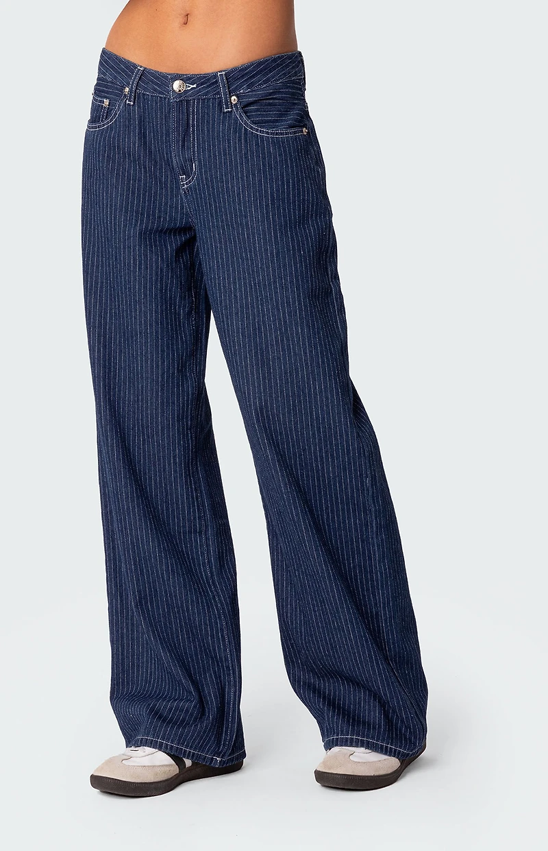 Edikted Pinstripe Low Rise Jeans