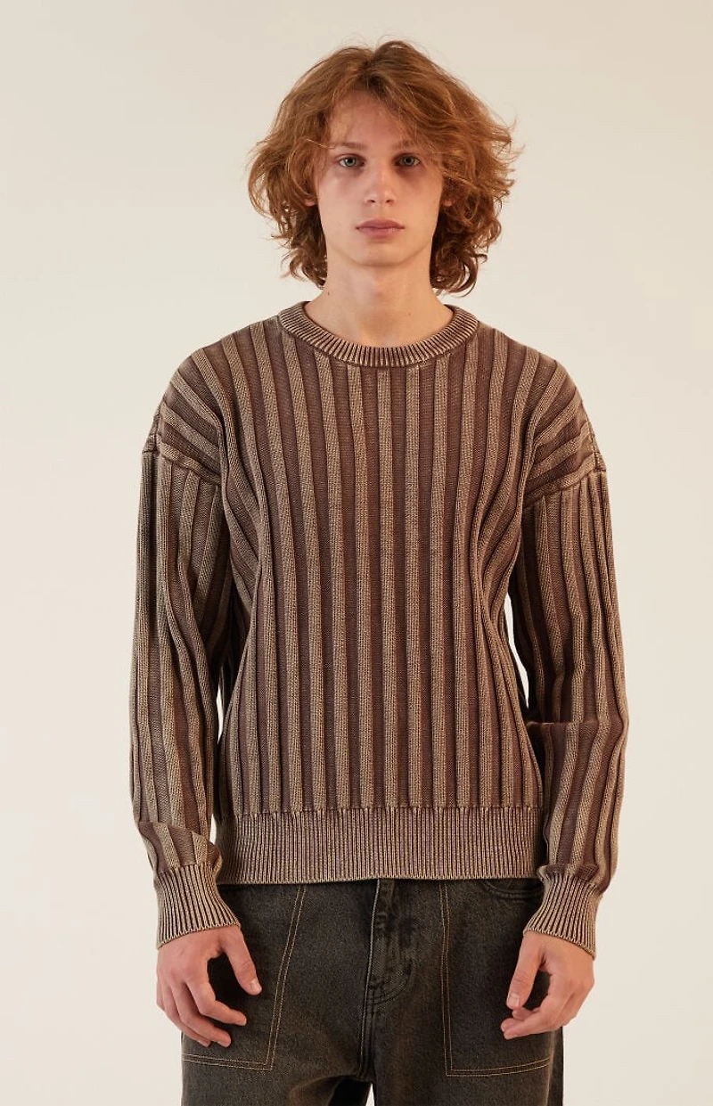 Pacsun Brown Wide Ribbed Knit Crew Neck Sweater