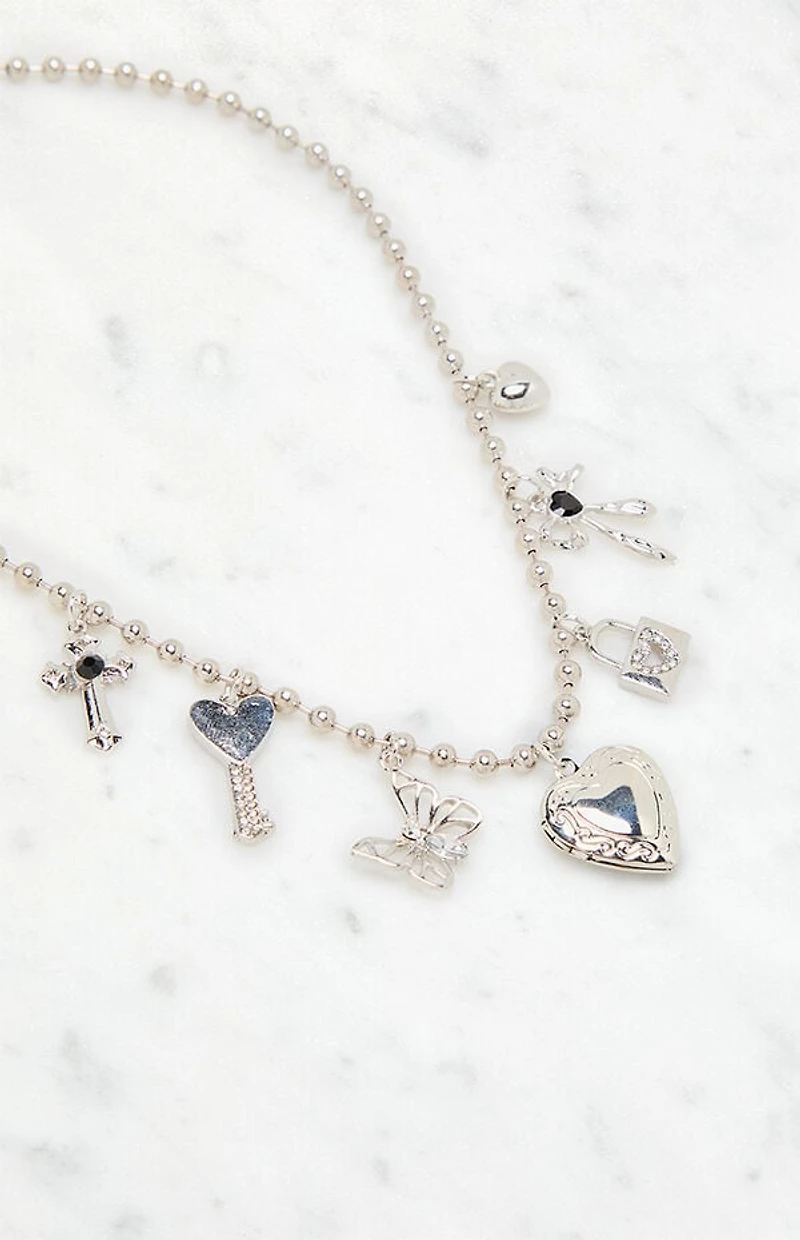 LA Hearts Beaded Ball Chain Heart Locket Charm Necklace