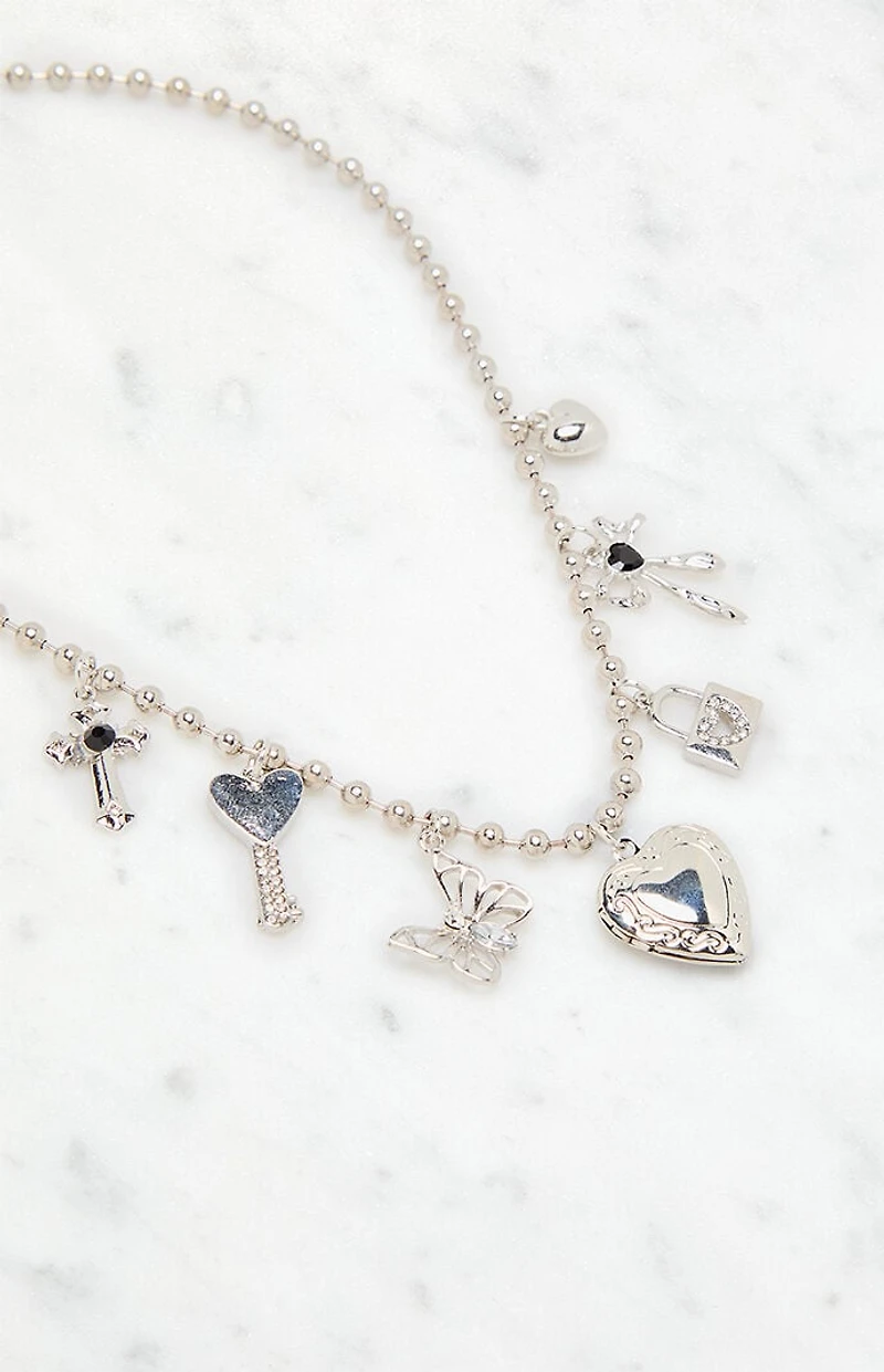 LA Hearts Beaded Ball Chain Heart Locket Charm Necklace