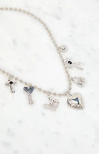 LA Hearts Beaded Ball Chain Heart Locket Charm Necklace