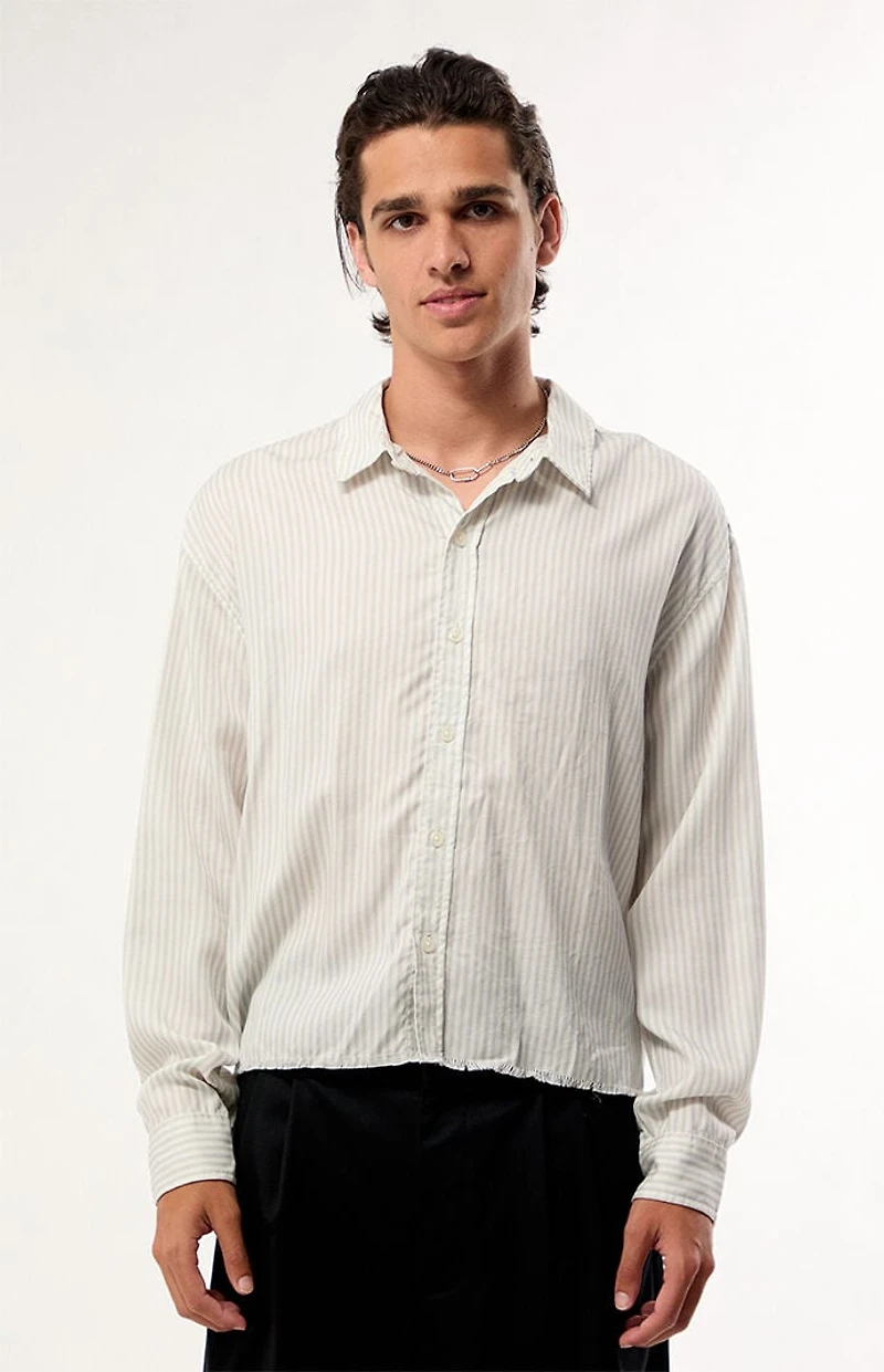 Pacsun Striped Visible Oxford Long Sleeve Cropped Shirt