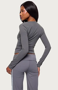 Edikted Ferne Long Sleeve V Neck Top