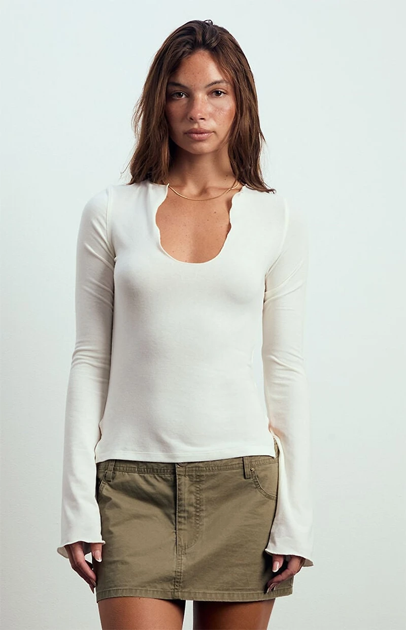 Beverly and Beck Jenna Notched Neck Long Sleeve Top