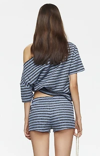 LIONESS Bloom Grey & Blue Striped Knit Shorts