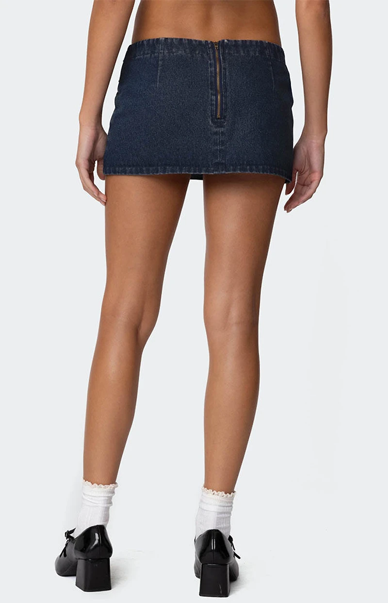 Edikted Sky Double Buckle Denim Mini Skort