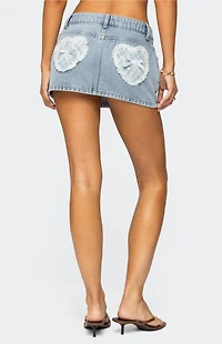 Edikted Lace Hearts Denim Mini Skirt