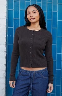 John Galt Brown Zoe Cable Knit Cardigan