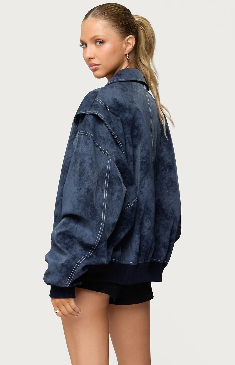 Edikted Ownley Oversized Faux Leather Bomber Jacket