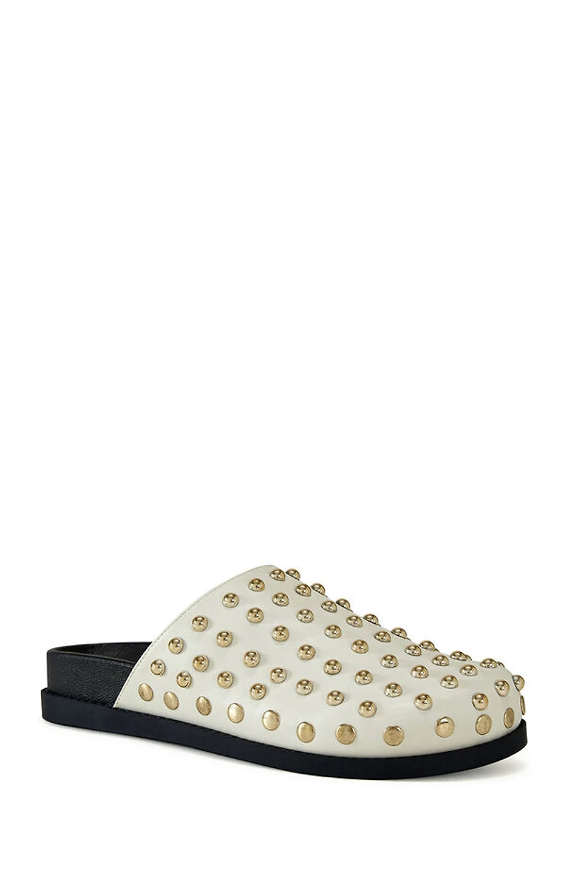 AZALEA WANG Women's Beige Faux Leather Studded Traverse Mules