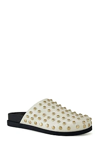 AZALEA WANG Women's Beige Faux Leather Studded Traverse Mules