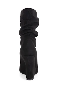 AZALEA WANG Women's Marin Black Faux Suede Curved Wedge Booties