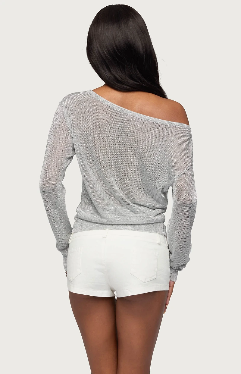 Edikted Charlo Off Shoulder Shiny Knit Top