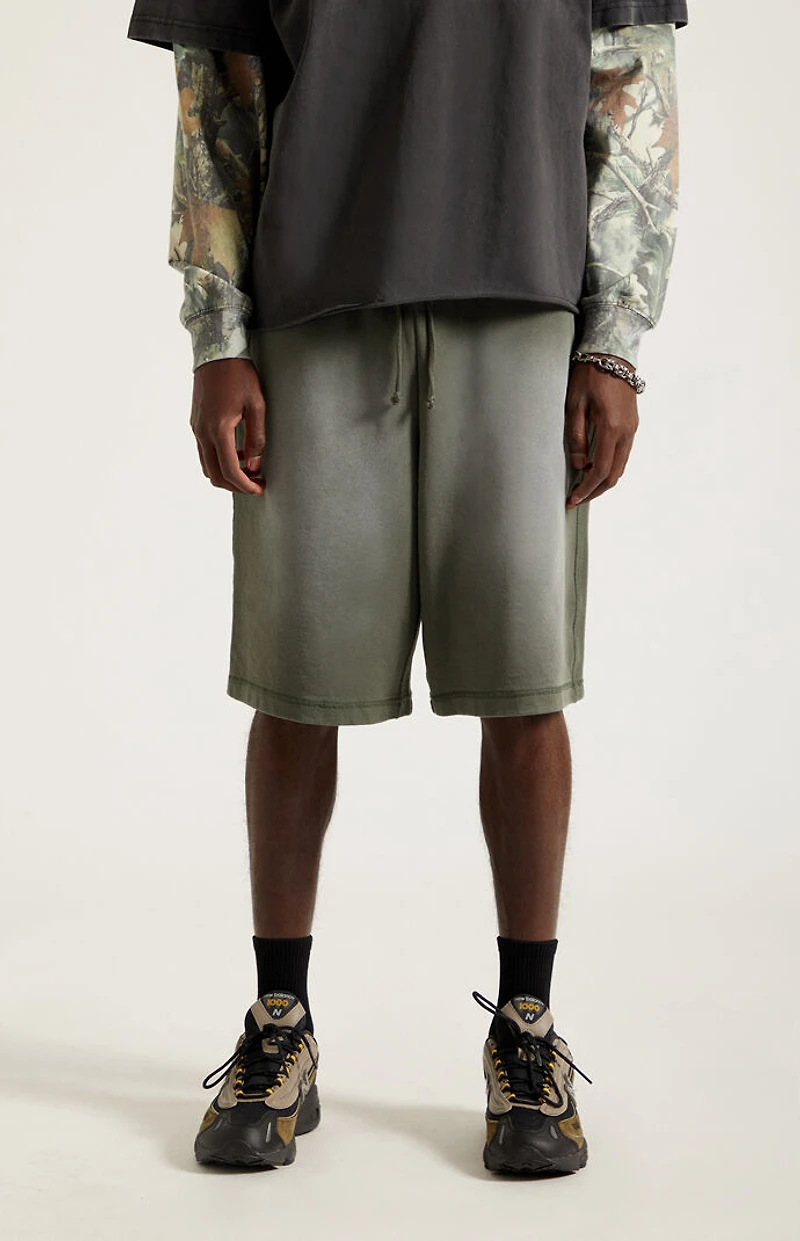 Pacsun Washed Green Fleece Baggy Sweat Shorts