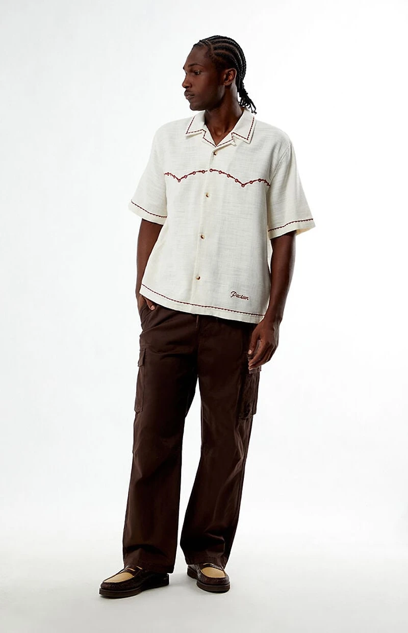Pacsun Cream Western Embroidered Oversized Resort Camp Shirt