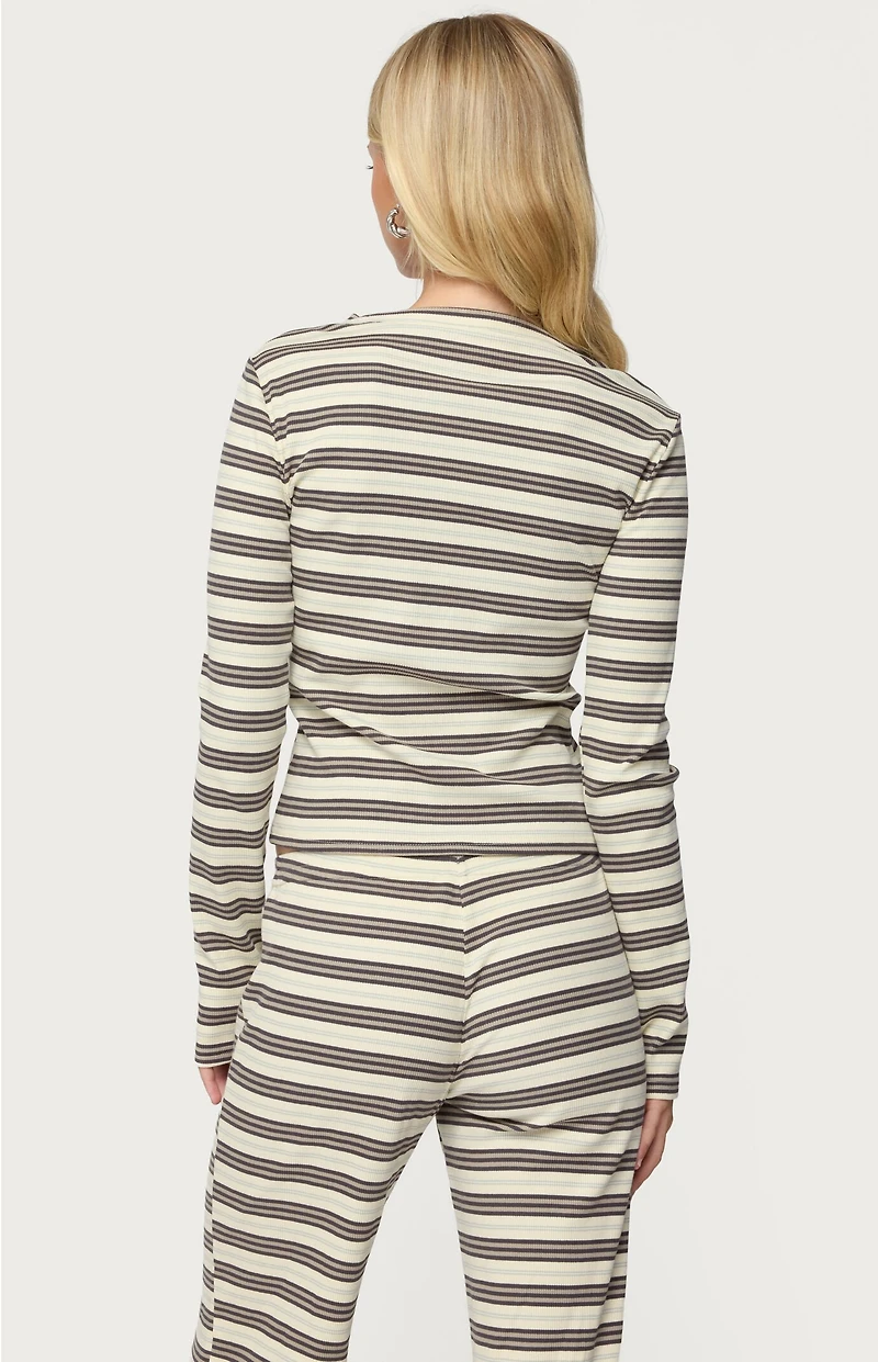 Edikted Avalie Striped Ribbed Long Sleeve T-Shirt